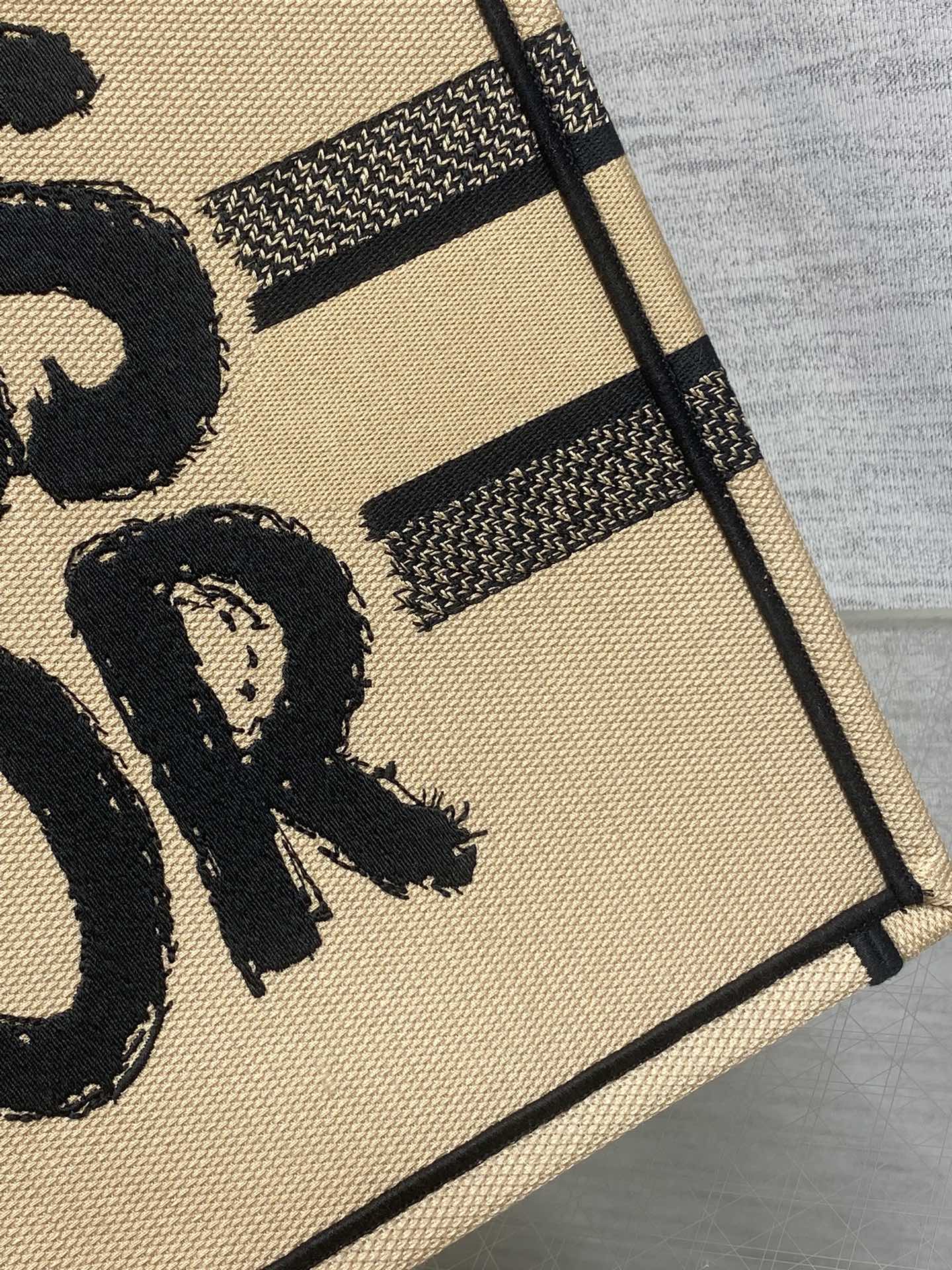 Large Dior Book Tote Bag Beige and Black Miss Dior Graffiti Embroidery